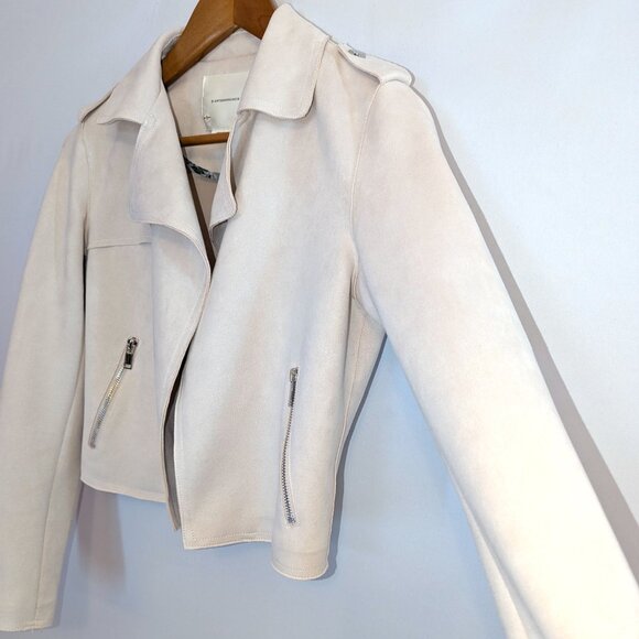 Anthropologie | Faux Leather Suede Crop Moto Jacket Pale Blush Pink | Size XS - Picture 5 of 13